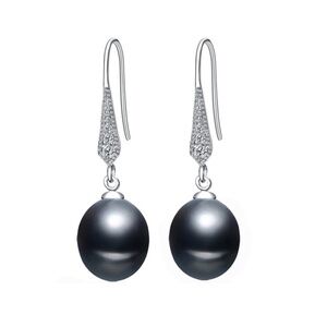 Black Freshwater Pearl & Cubic Zirconia Pave Arrow Drop Earrings